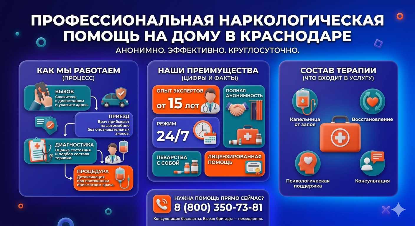 Инфографика о принципах лечения алкоголизма на дому в Оловянной: этапы вызова нарколога, преимущества анонимной детоксикации и состав медицинской помощи.